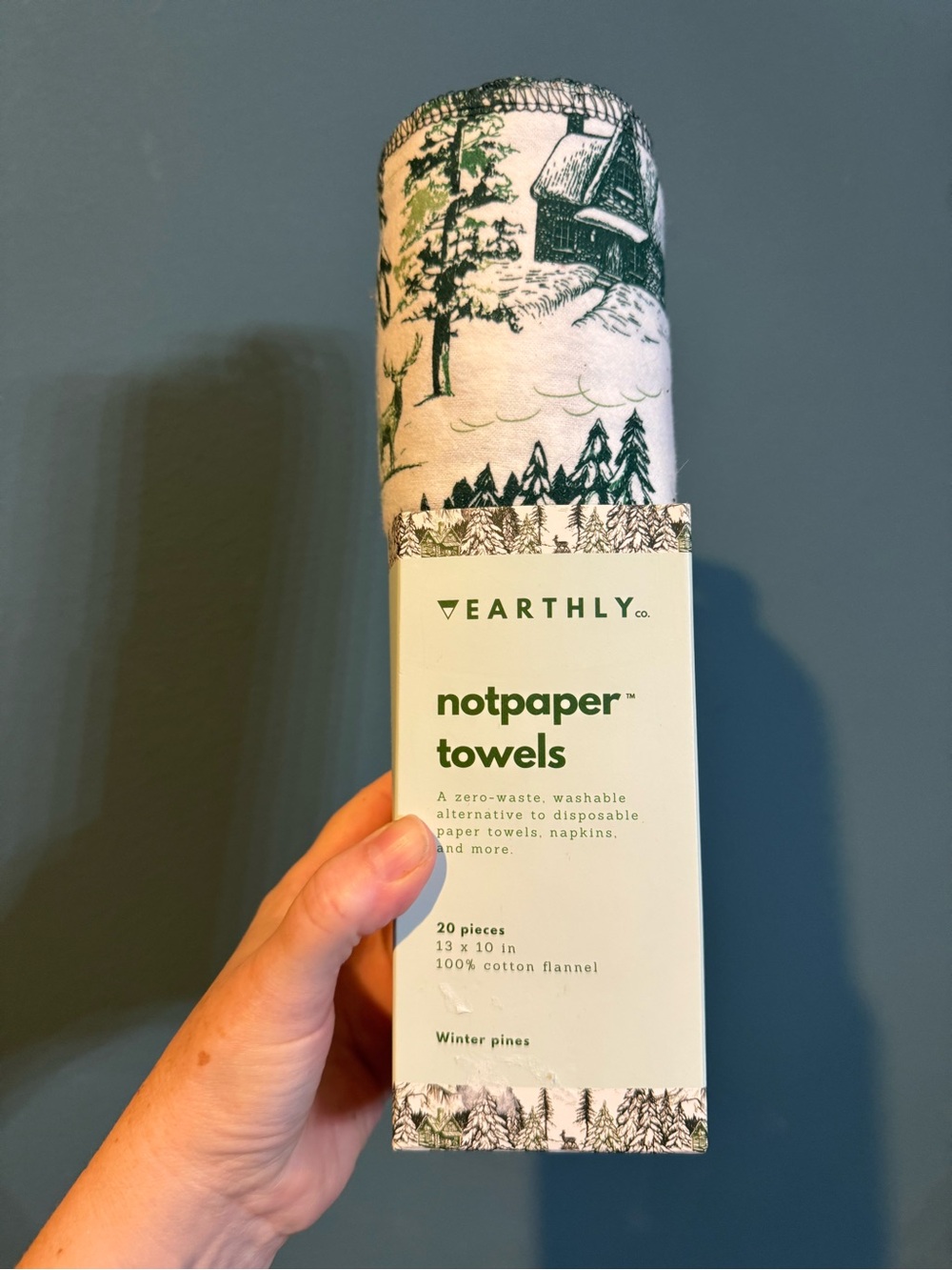 Earthly 20 pack Reusable Cotton Cloth Paper Towels Eco-Friendly - Winter Pines